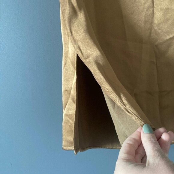 Champagne Satin Midi Skirt Quiet Luxury Capsule Holiday - Picture 3 of 12